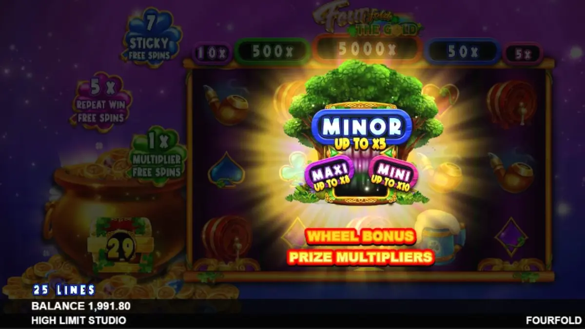 Interface do slot Fourfold the Gold com tema espacial e irlandês
